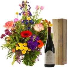Father's Day picking bouquet + red wine (Pick bouquet + red wine Chotes Du Rhone)